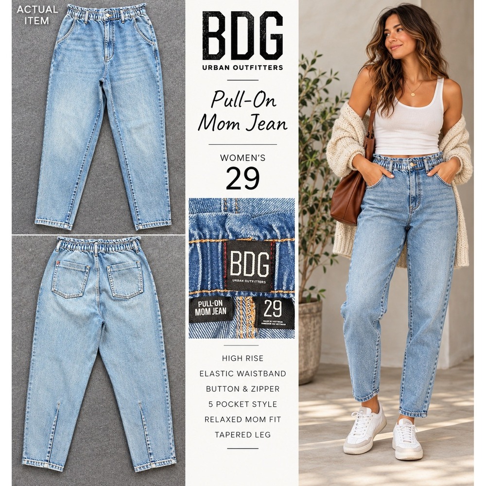 BDG Pull-On Mom Jean Womens High Rise Tapered Light Wash 29 Excellent Relaxed